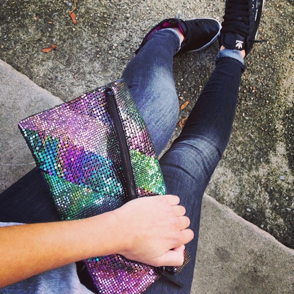 BCBGMaxAzria multicolored mesh clutch